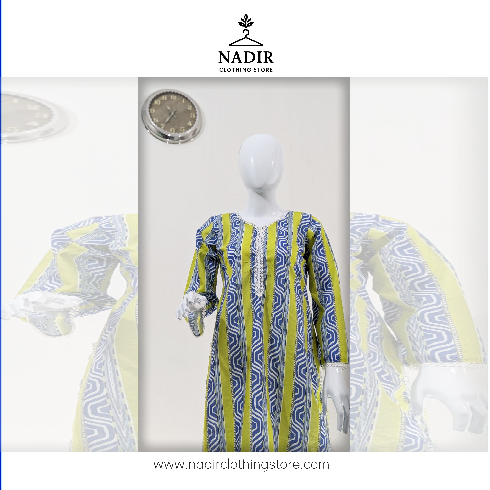 Blue and Yellow Patterned Kurti - Ready to wear