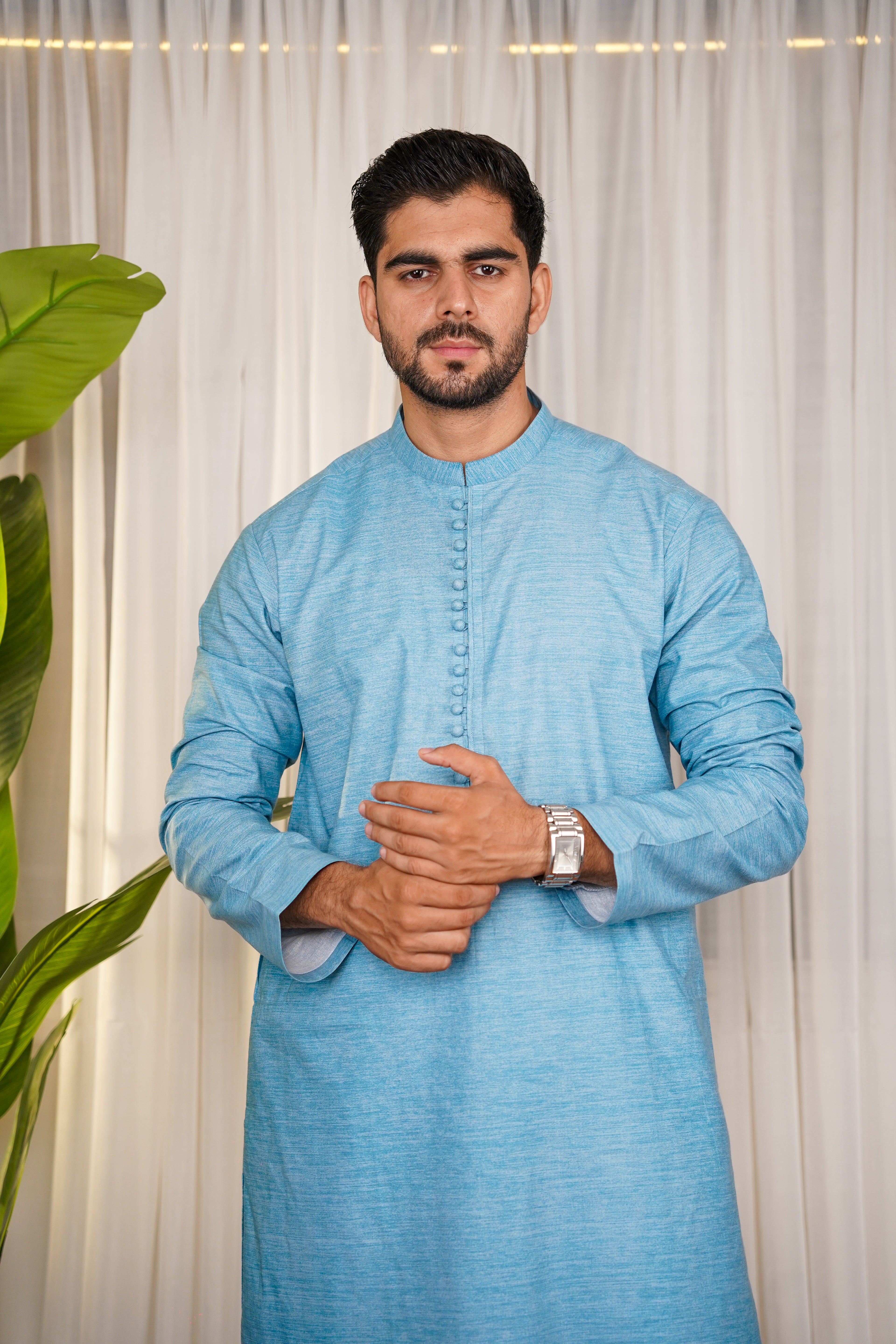 Nadir Skyline Blue – Pure Cotton Kameez & Trouser Set