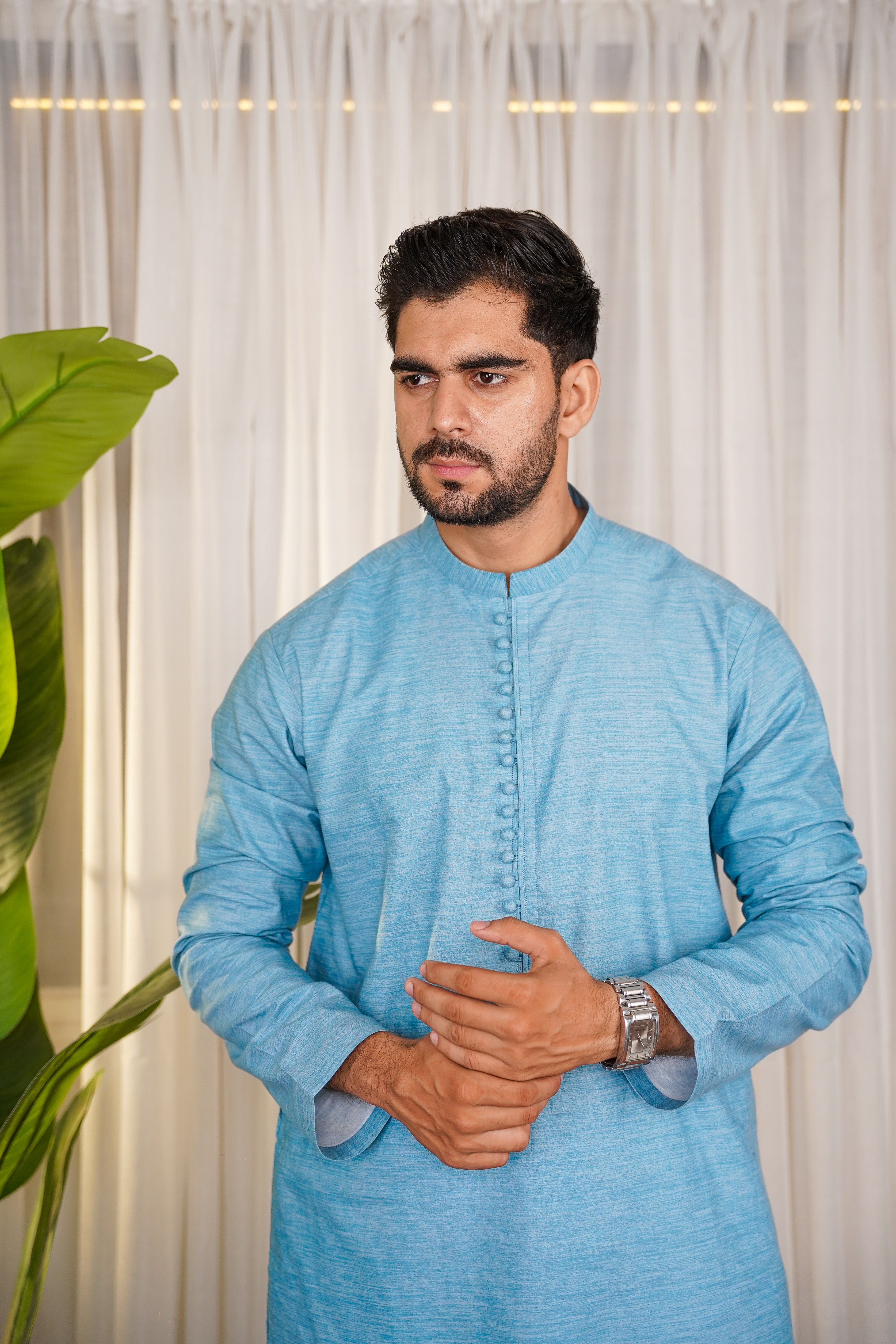 Nadir Skyline Blue – Pure Cotton Kameez & Trouser Set