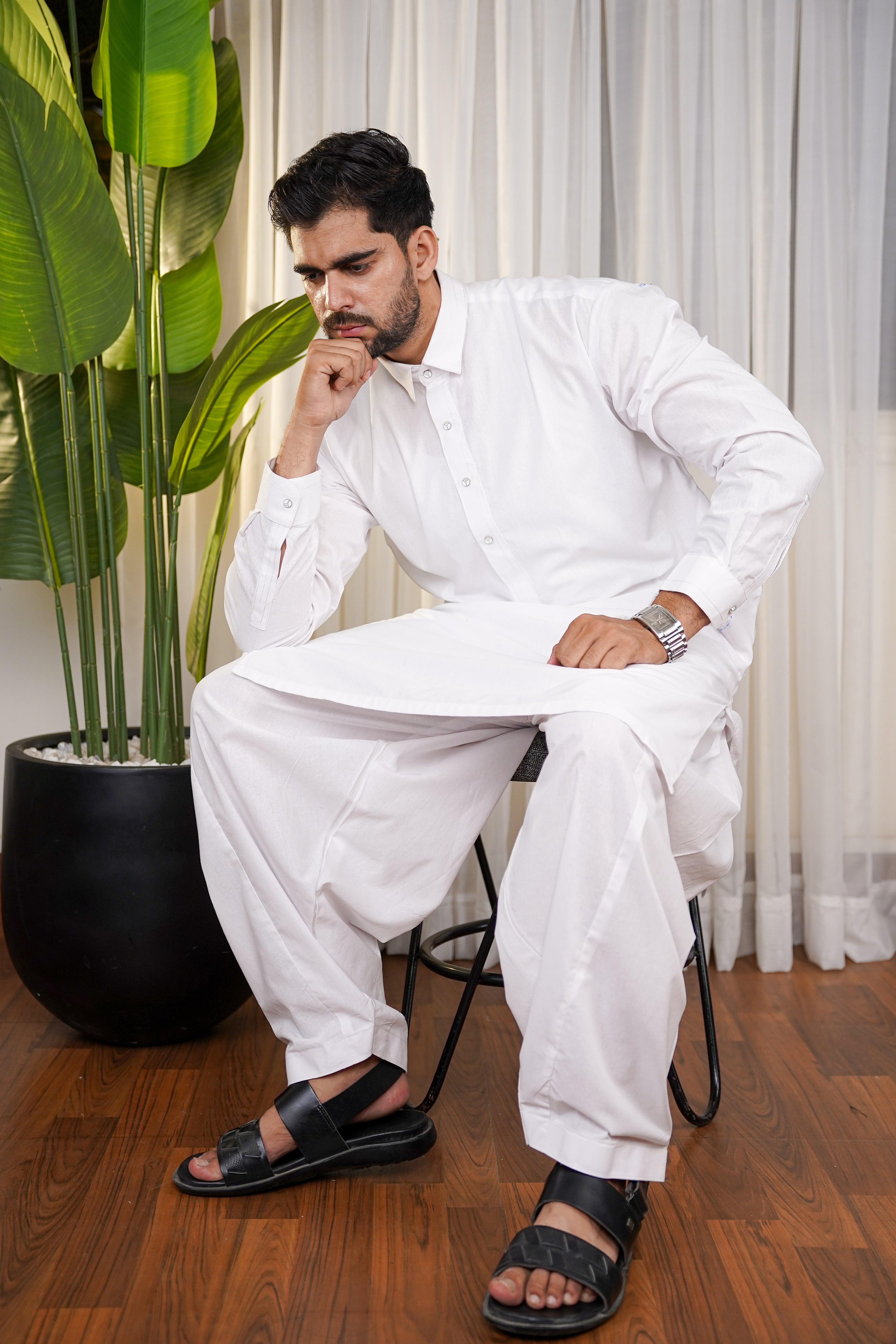 Nadir Classic White – Men’s Cotton Kameez Shalwar Set