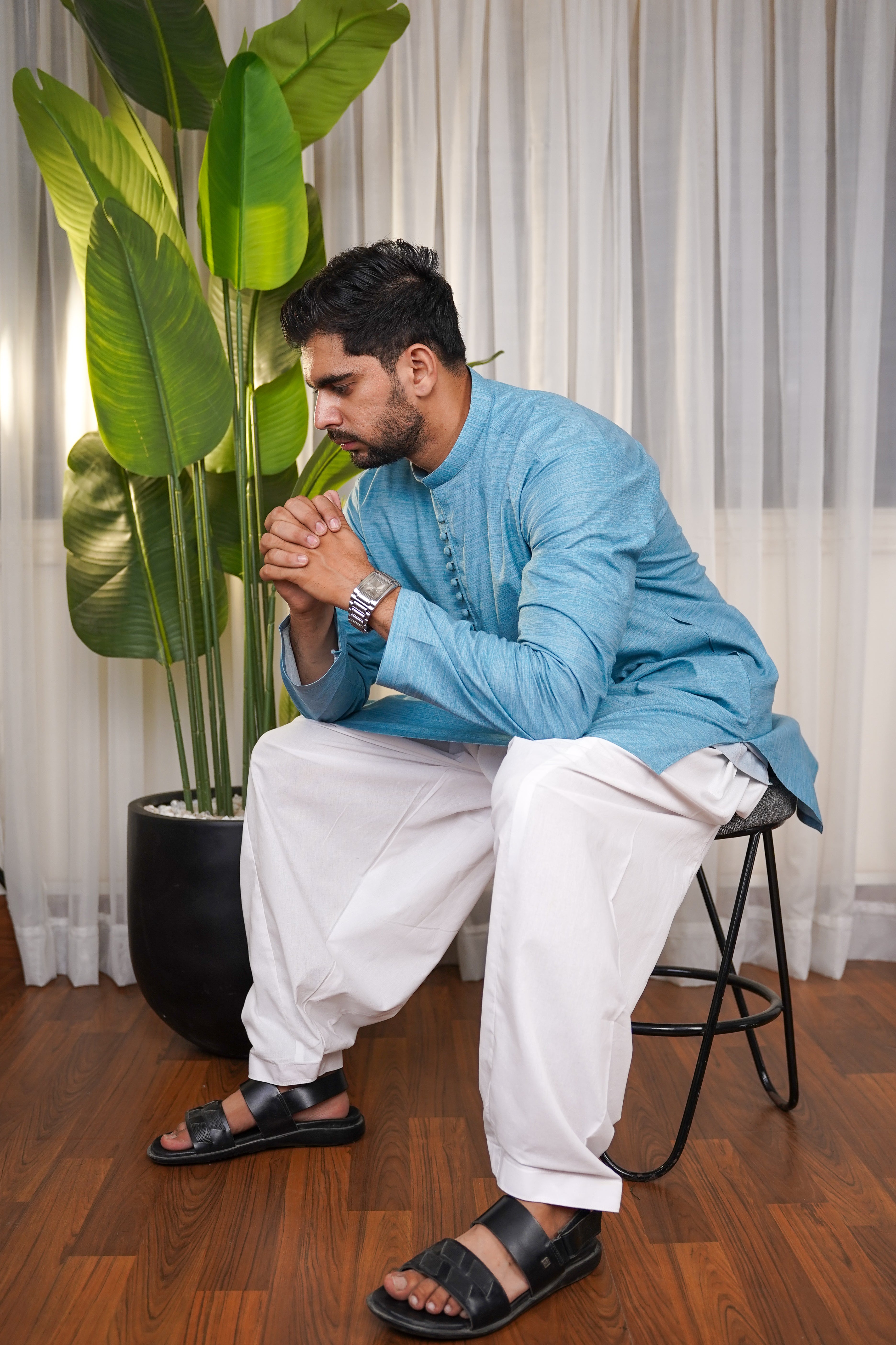 Nadir Skyline Blue – Pure Cotton Kameez & Trouser Set