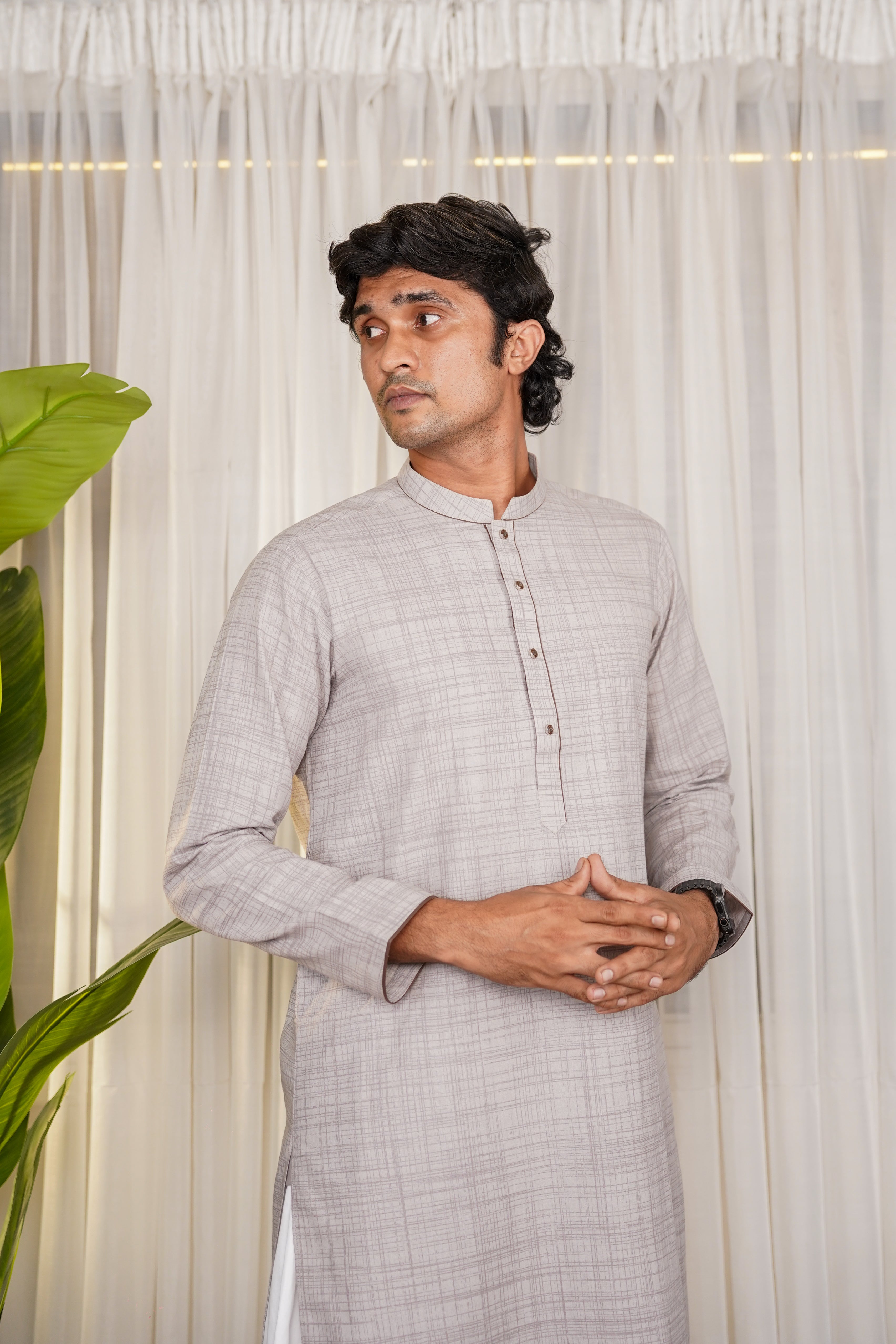Nadir Classic Grey Check - Kurta Shalwar Set
