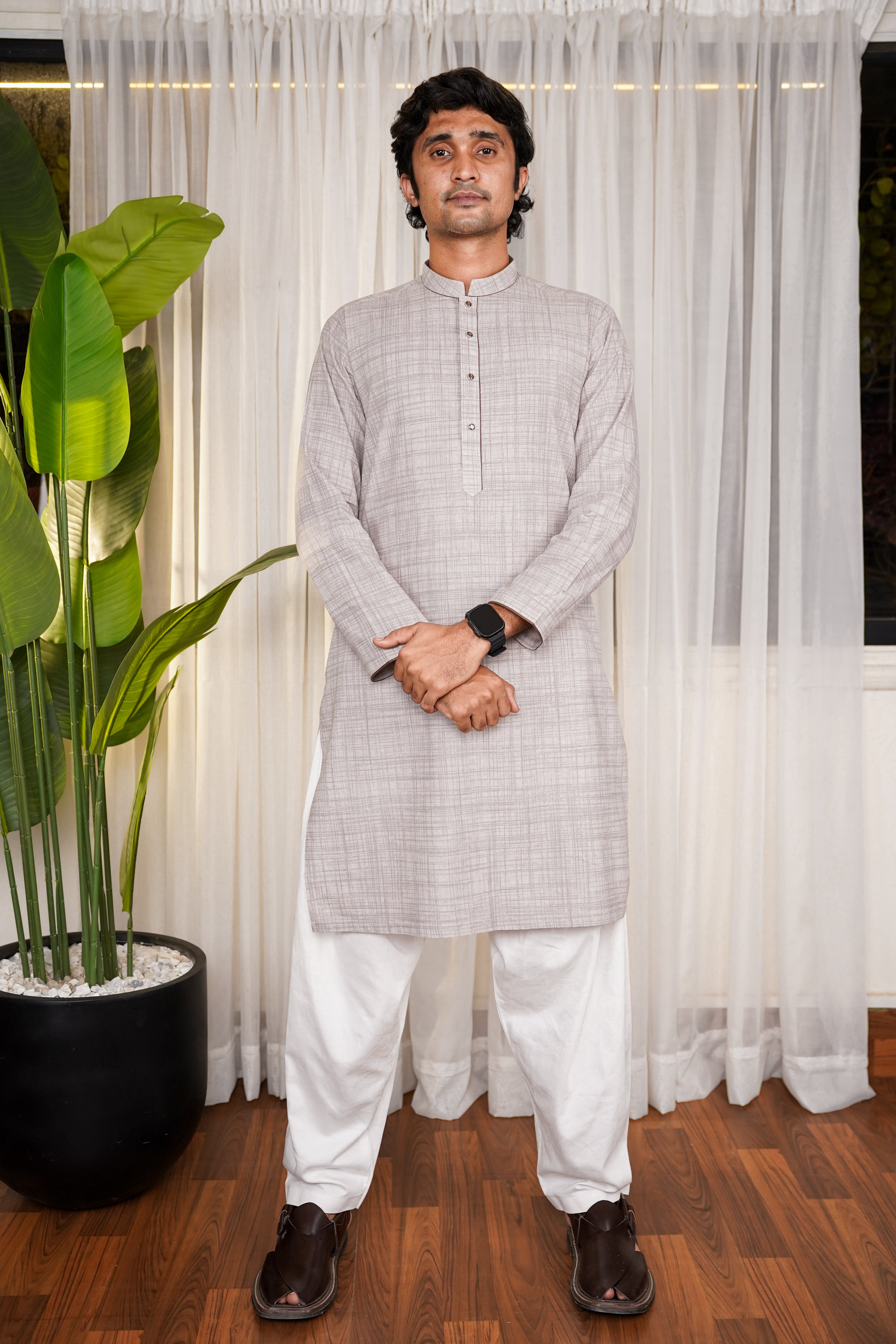 Nadir Classic Grey Check - Kurta Shalwar Set