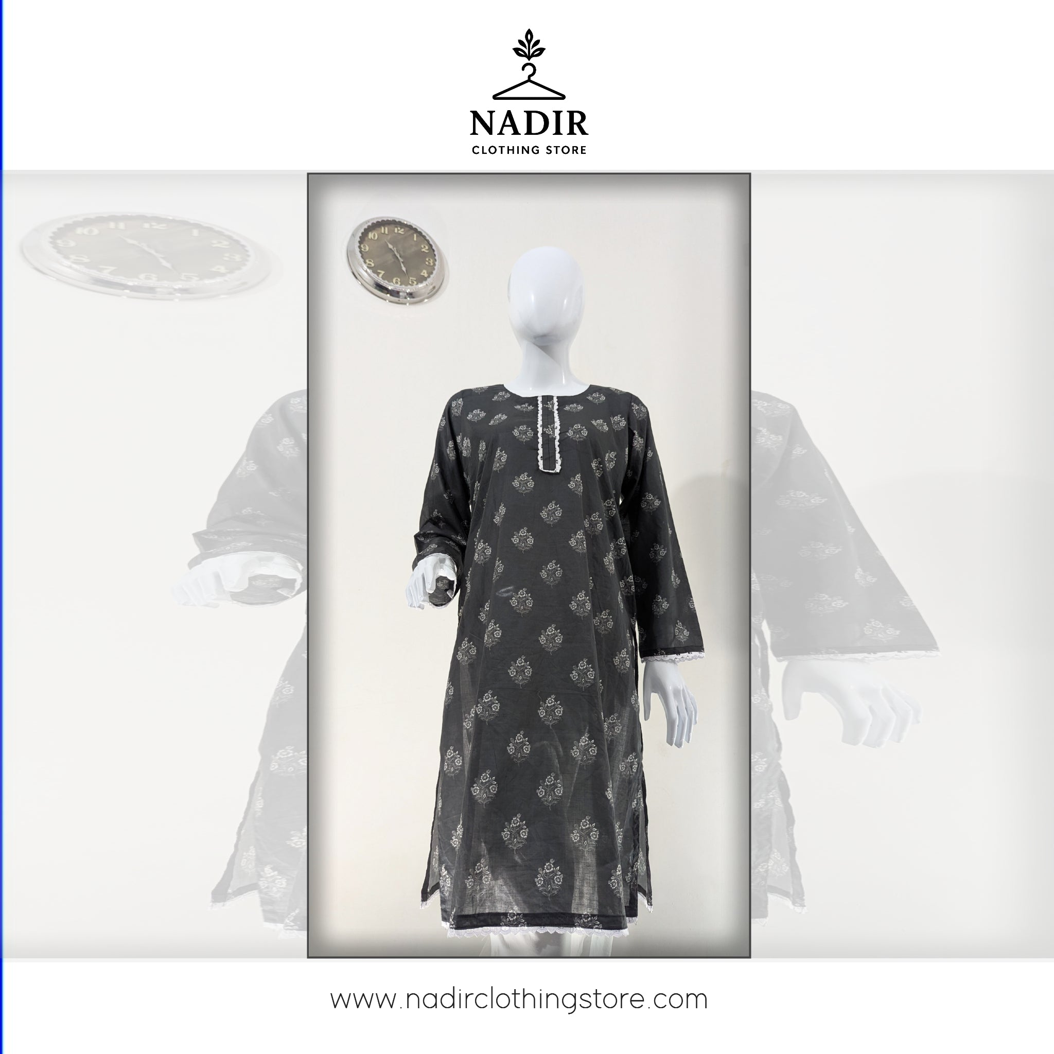 Black Minimalist White Print Design Kurti - Ready to wear
