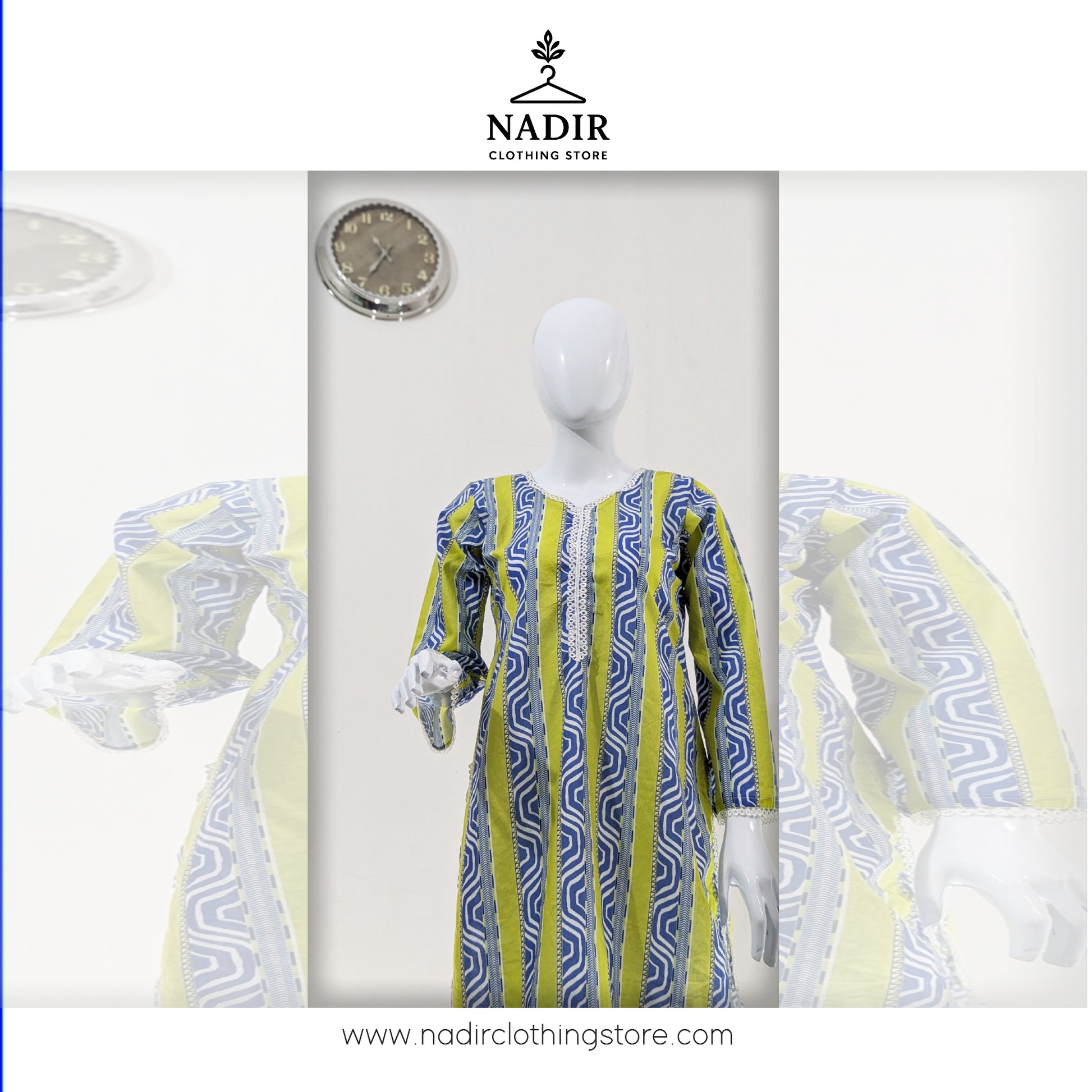 Blue and Yellow Patterned Kurti - Ready to wear