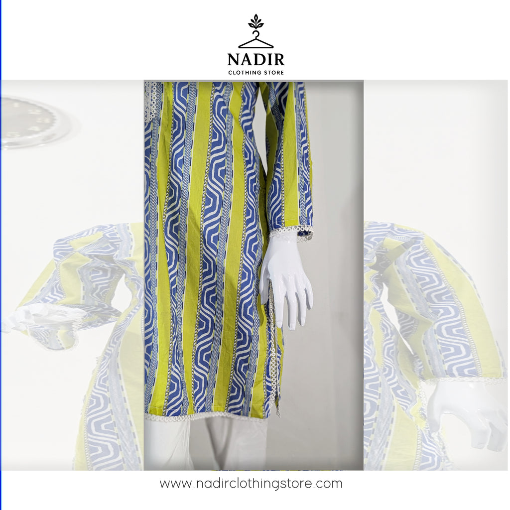 Blue and Yellow Patterned Kurti - Ready to wear