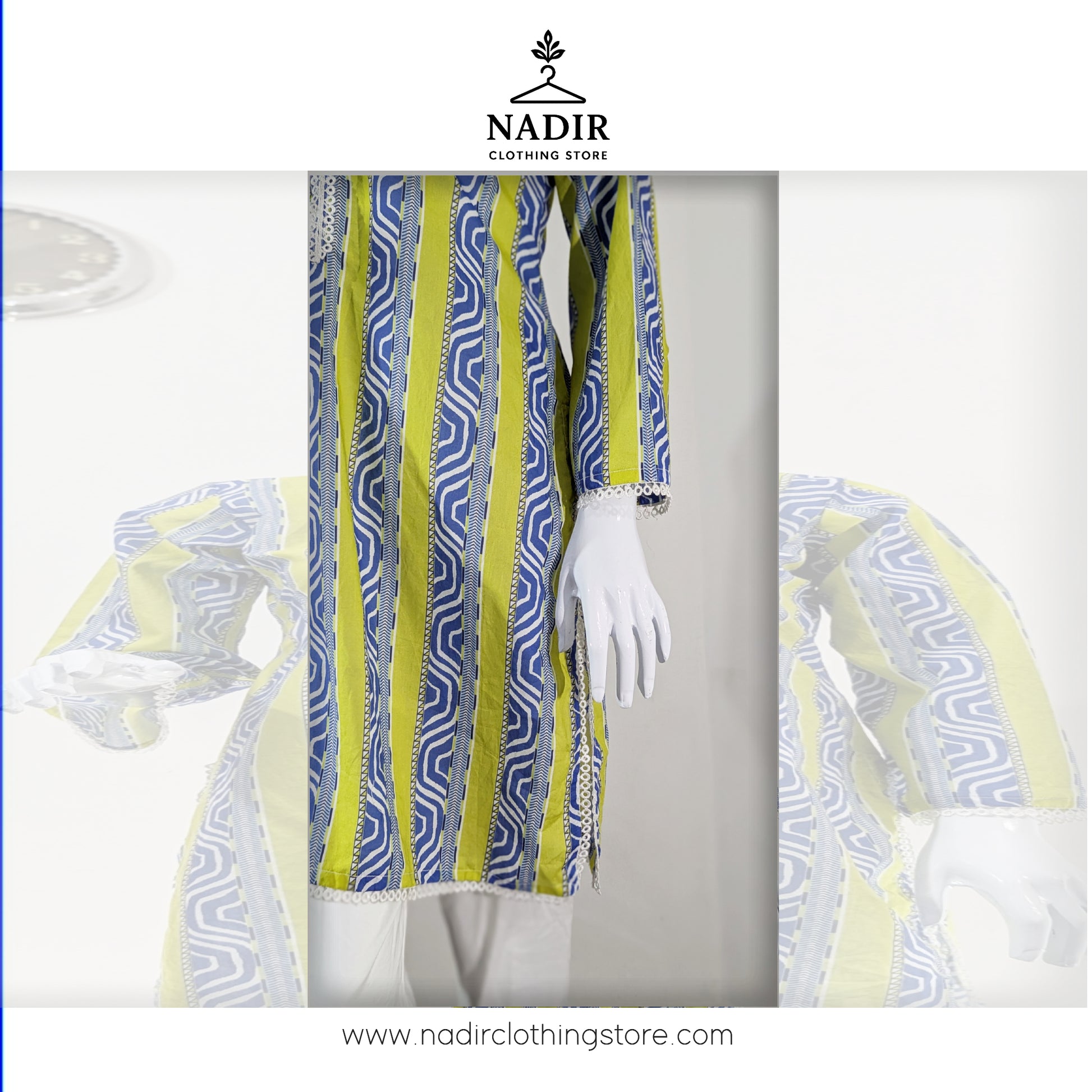 Blue and Yellow Patterned Kurti - Ready to wear