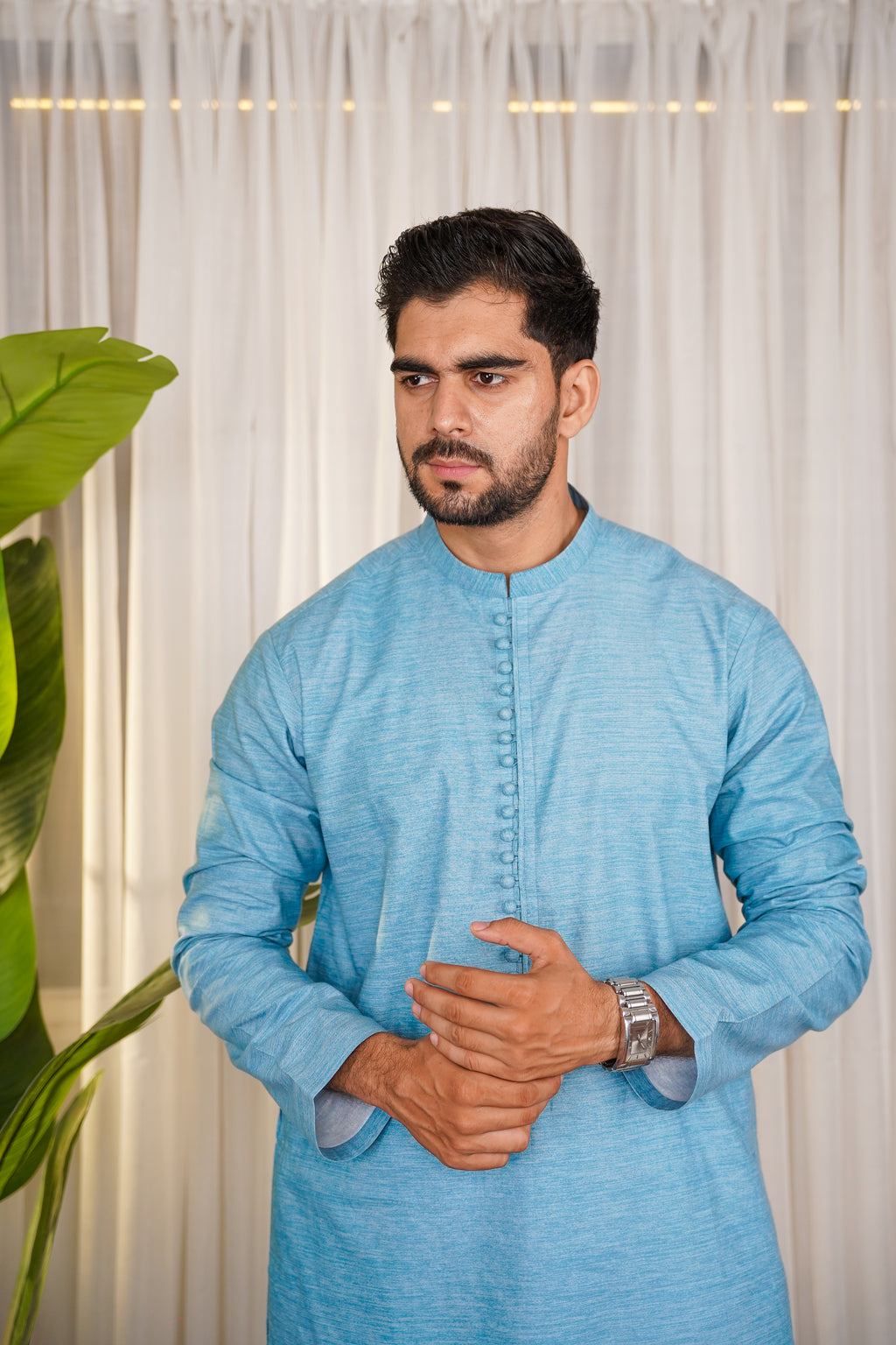 Nadir Skyline Blue – Pure Cotton Kameez & Trouser Set