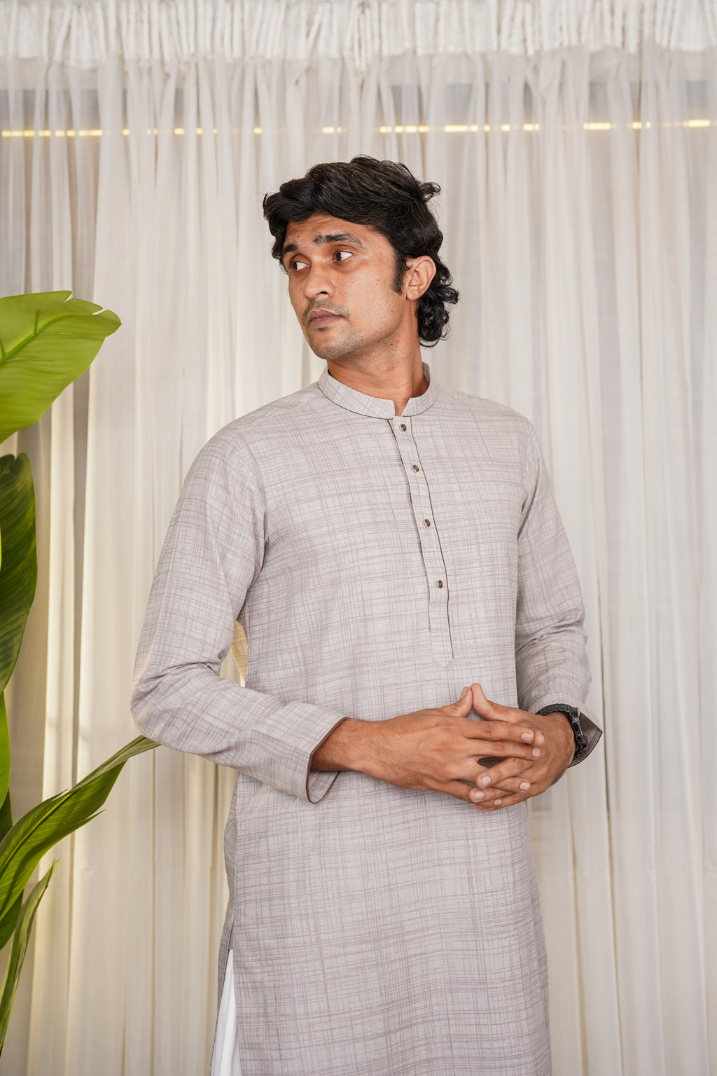 Nadir Classic Grey Check - Kurta Shalwar Set