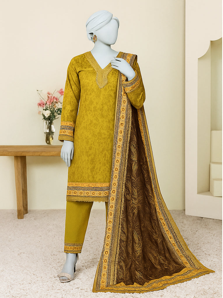 Mustard Yellow with Ochre and Brown accents  – 3 Piece Unstitched Lawn Suit