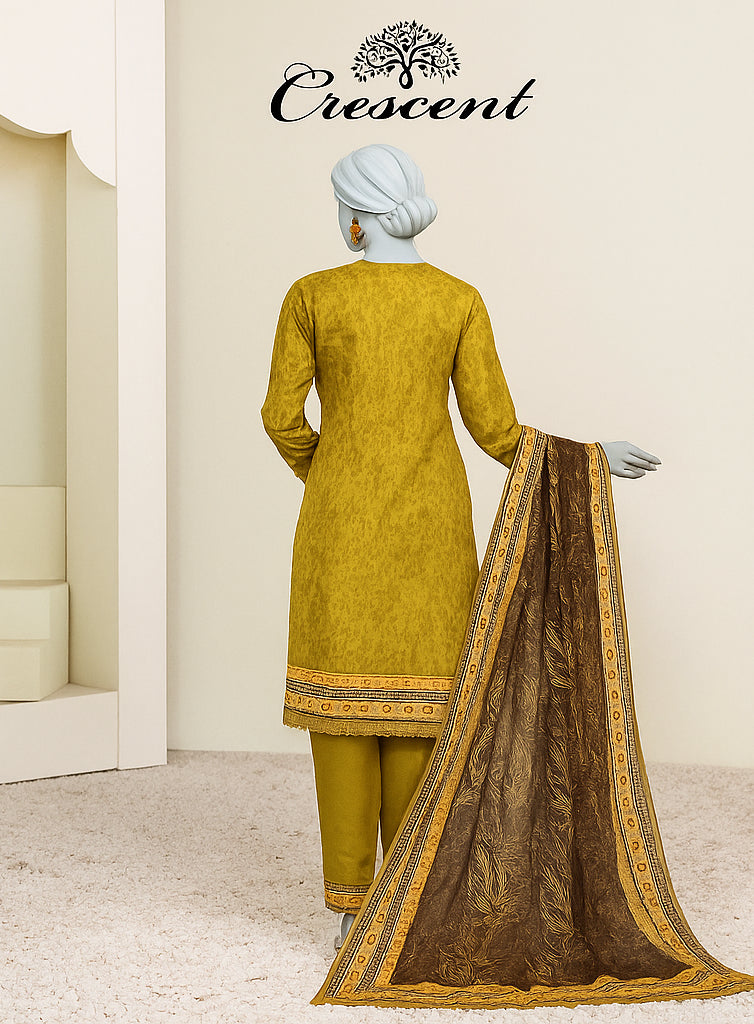 Mustard Yellow with Ochre and Brown accents  – 3 Piece Unstitched Lawn Suit