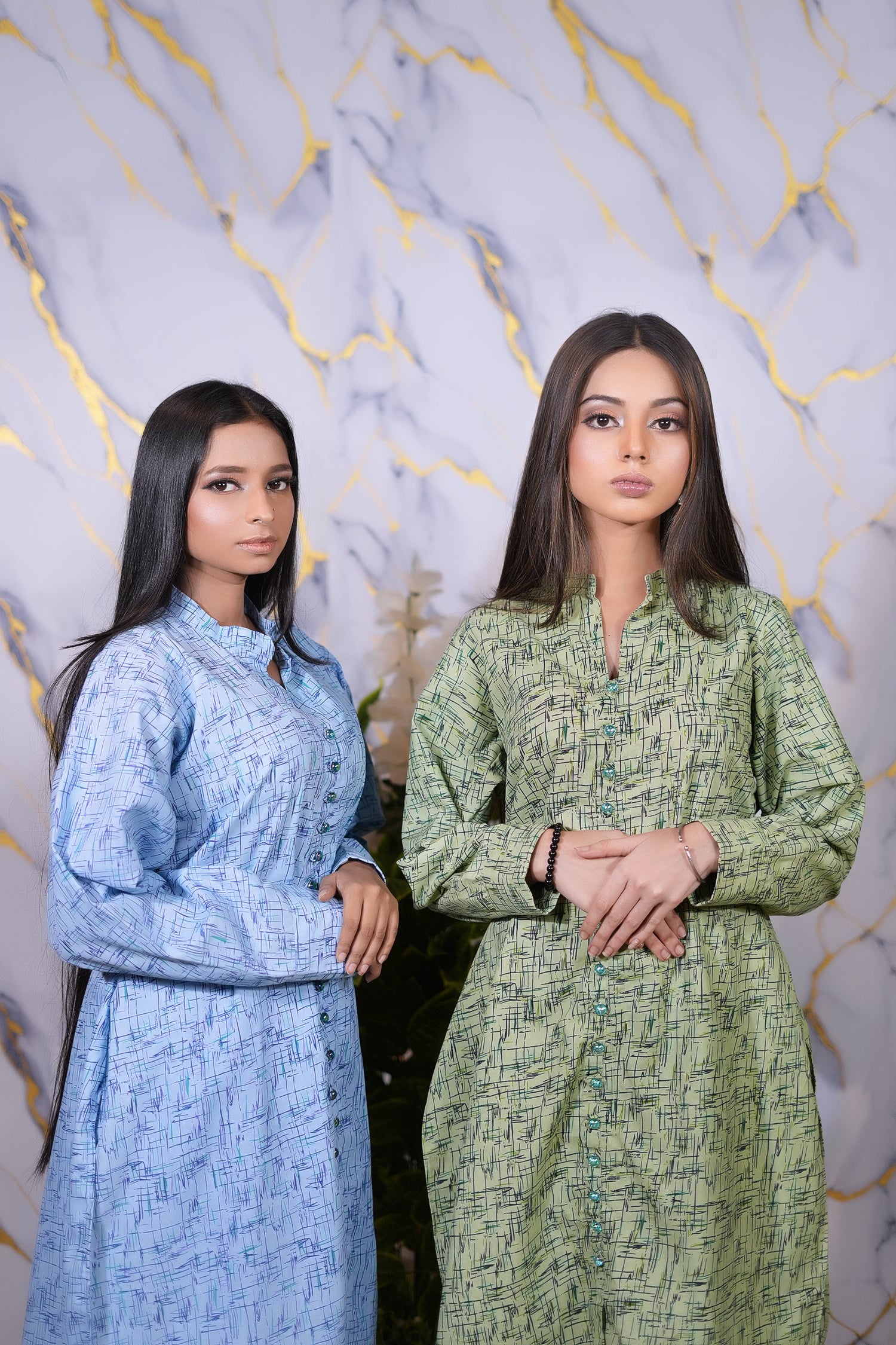 Sky Blue Abstract Print 2-Piece Cotton Suit – Winter Collection 2025