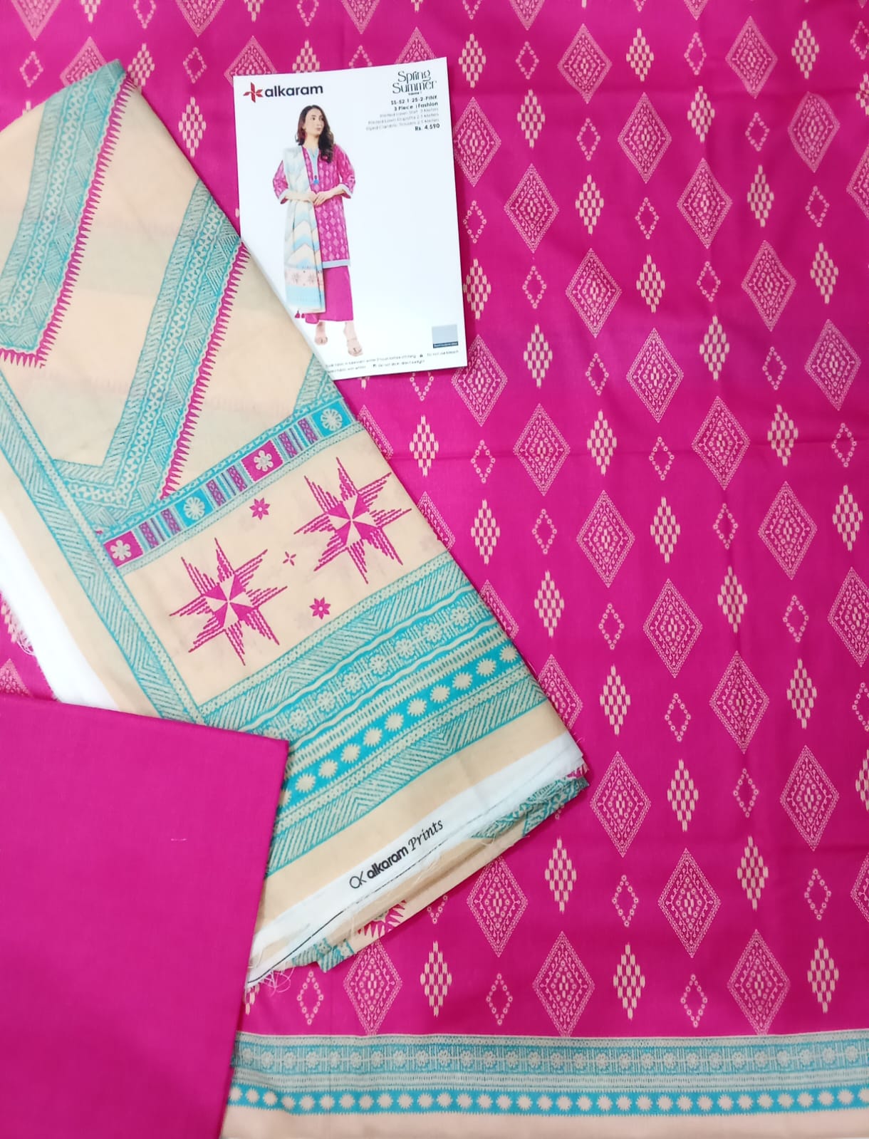 Alkaram | Pink - 3PC Lawn Unstitched Suit