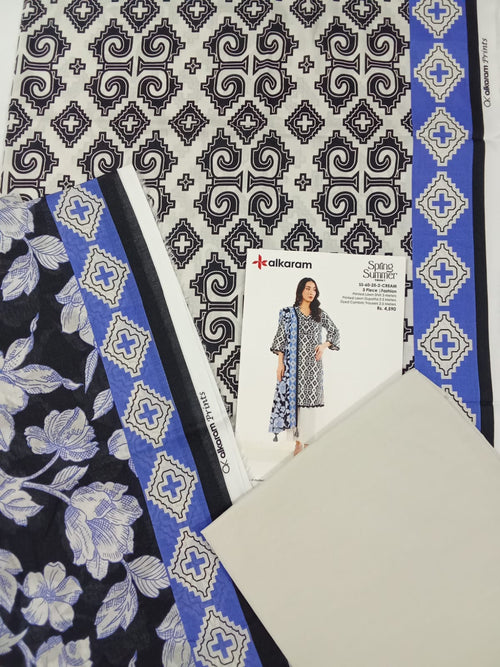 Alkaram | Cream - 3PC Lawn Unstitched Suit