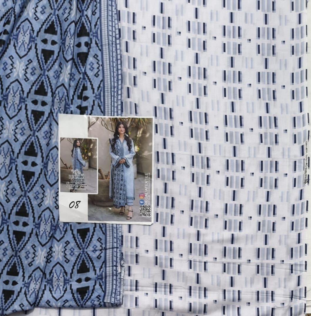 Cool Blue with Black Ethnic Motifs – 3 Piece Unstitched Lawn Suit