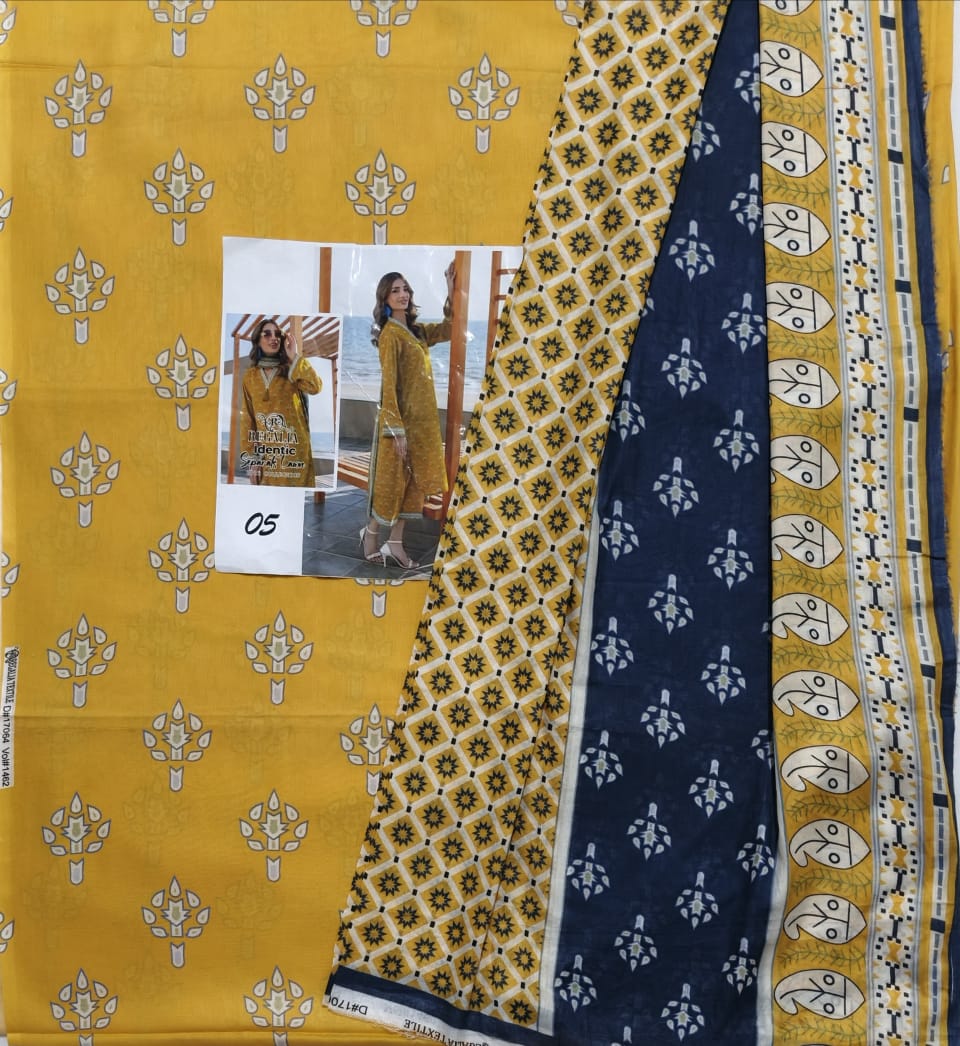 Golden Mustard with Teal Dupatta – 3 Piece Unstitched Lawn Suit