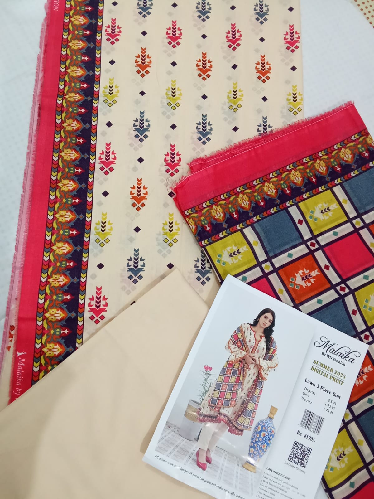 Cream Lawn 3-Piece Unstitched Suit with Multicolor Digital Print