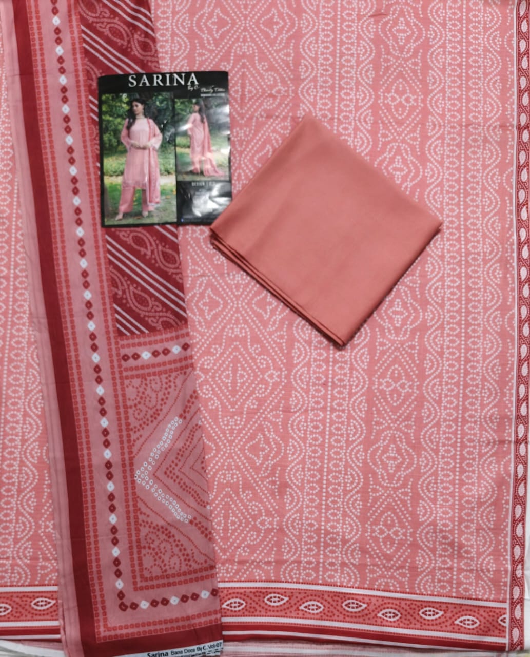 Rose Pink Banadora Lawn 3-Piece Unstitched Suit with Voil Dupatta