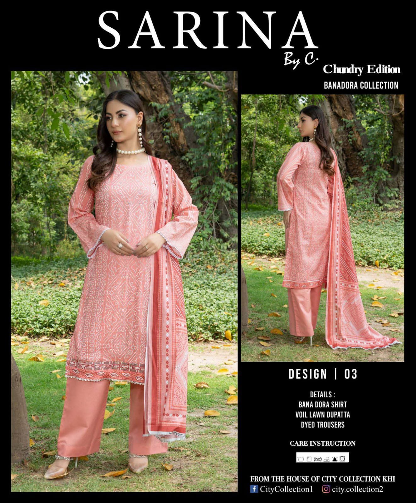 Rose Pink Banadora Lawn 3-Piece Unstitched Suit with Voil Dupatta