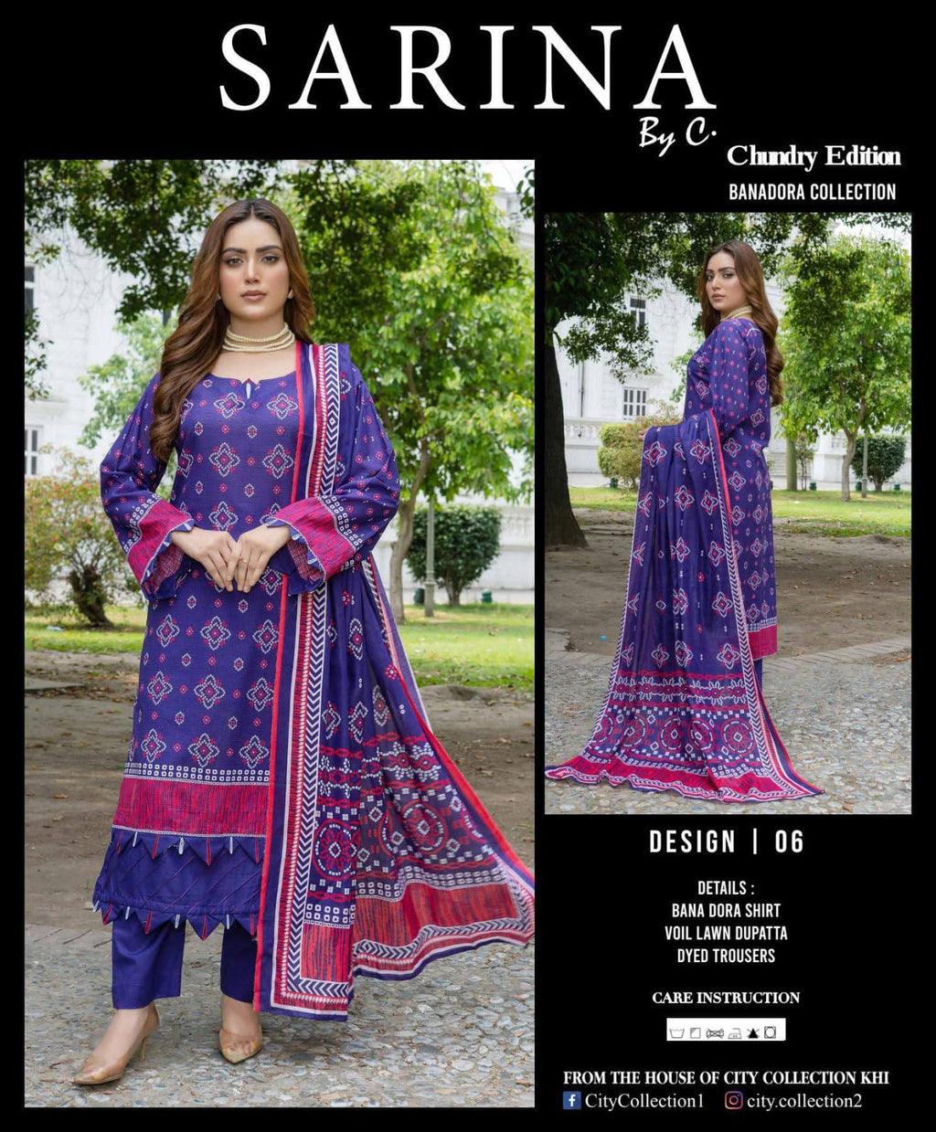Royal Violet & Fuchsia Banadora Lawn 3-Piece Unstitched Suit with Voil Dupatta