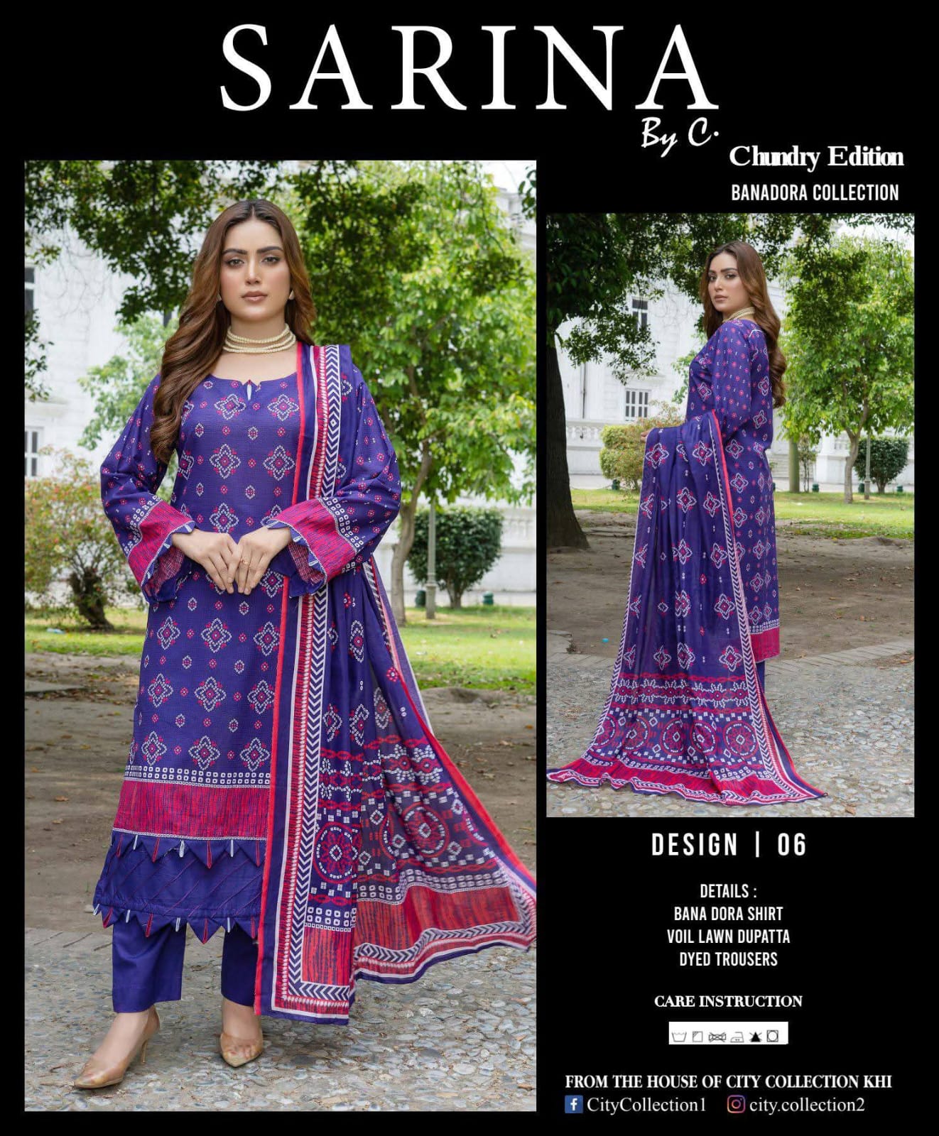 Royal Violet & Fuchsia Banadora Lawn 3-Piece Unstitched Suit with Voil Dupatta