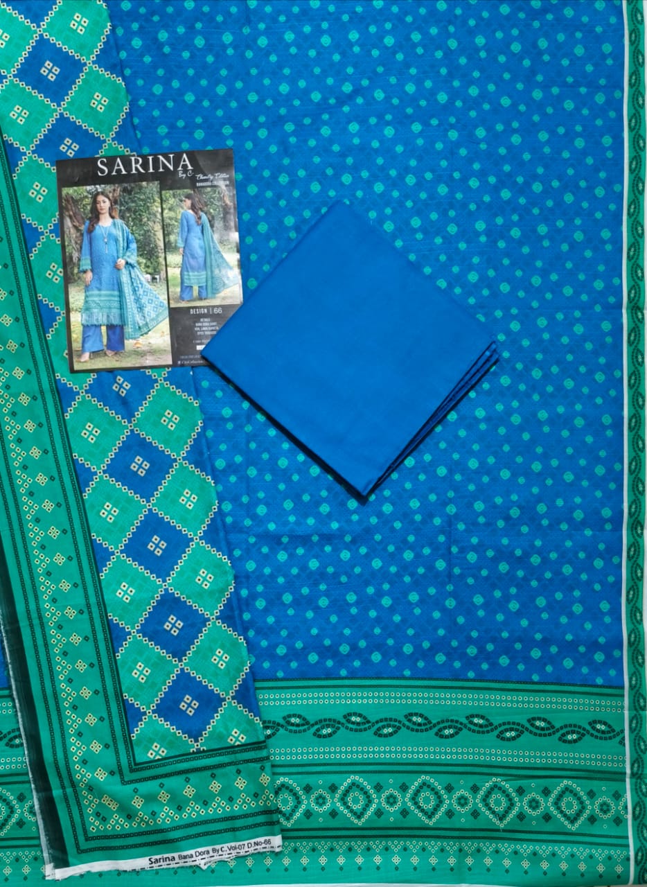 Ocean Blue Banadora Lawn 3-Piece Unstitched Suit with Voil Dupatta