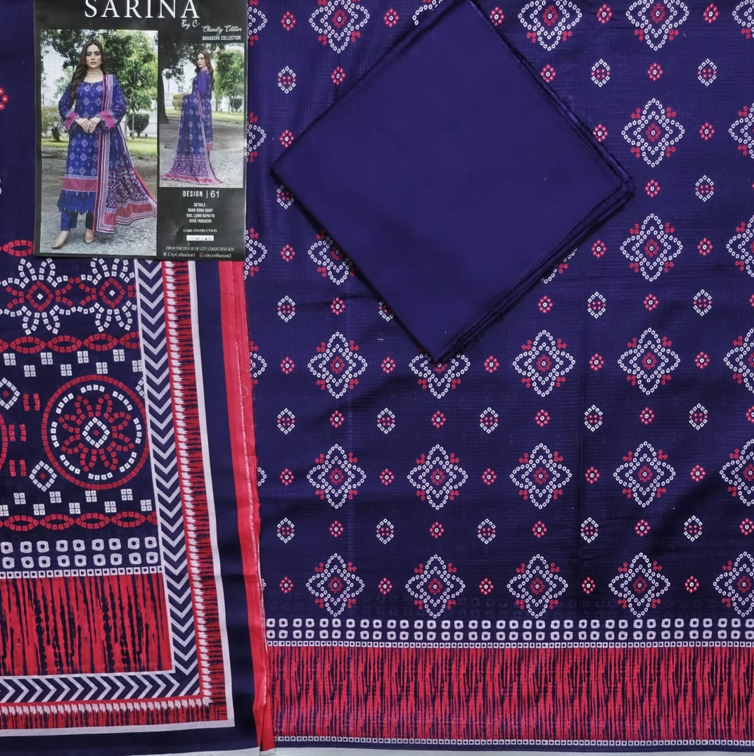 Royal Violet & Fuchsia Banadora Lawn 3-Piece Unstitched Suit with Voil Dupatta