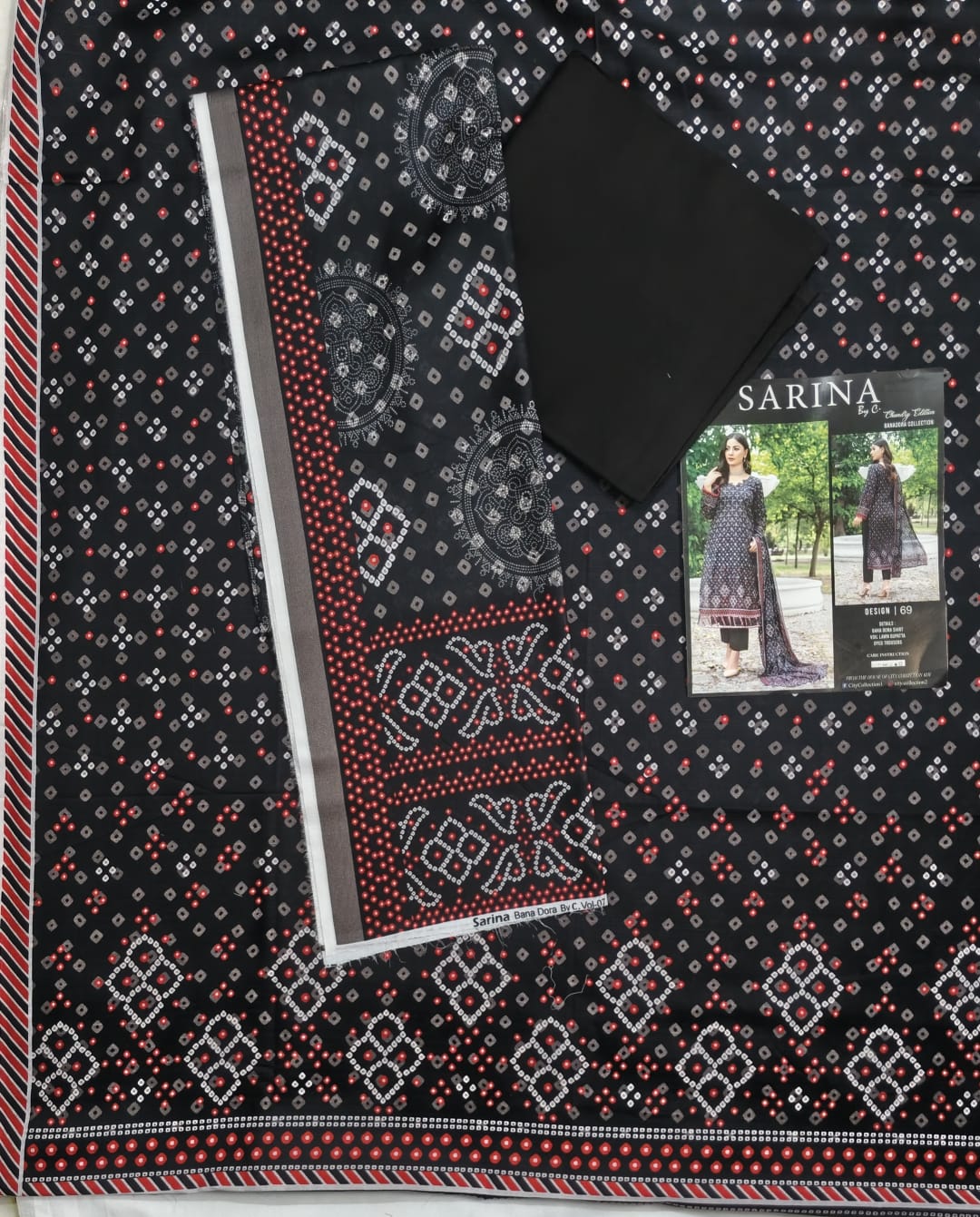 Midnight Navy Banadora Lawn 3-Piece Unstitched Suit with Voil Dupatta
