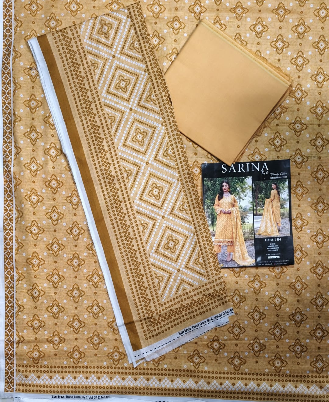 Yellow Banadora Lawn 3-Piece Unstitched Suit with Voil Dupatta