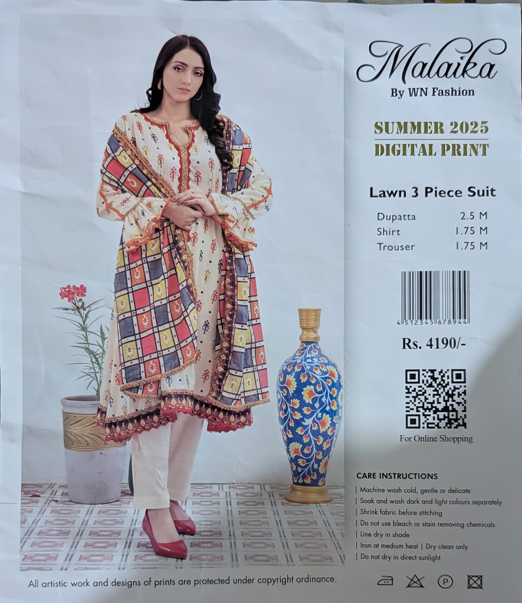 Cream Lawn 3-Piece Unstitched Suit with Multicolor Digital Print