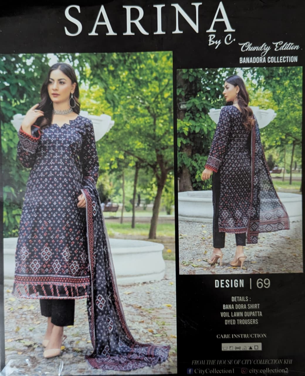 Midnight Navy Banadora Lawn 3-Piece Unstitched Suit with Voil Dupatta