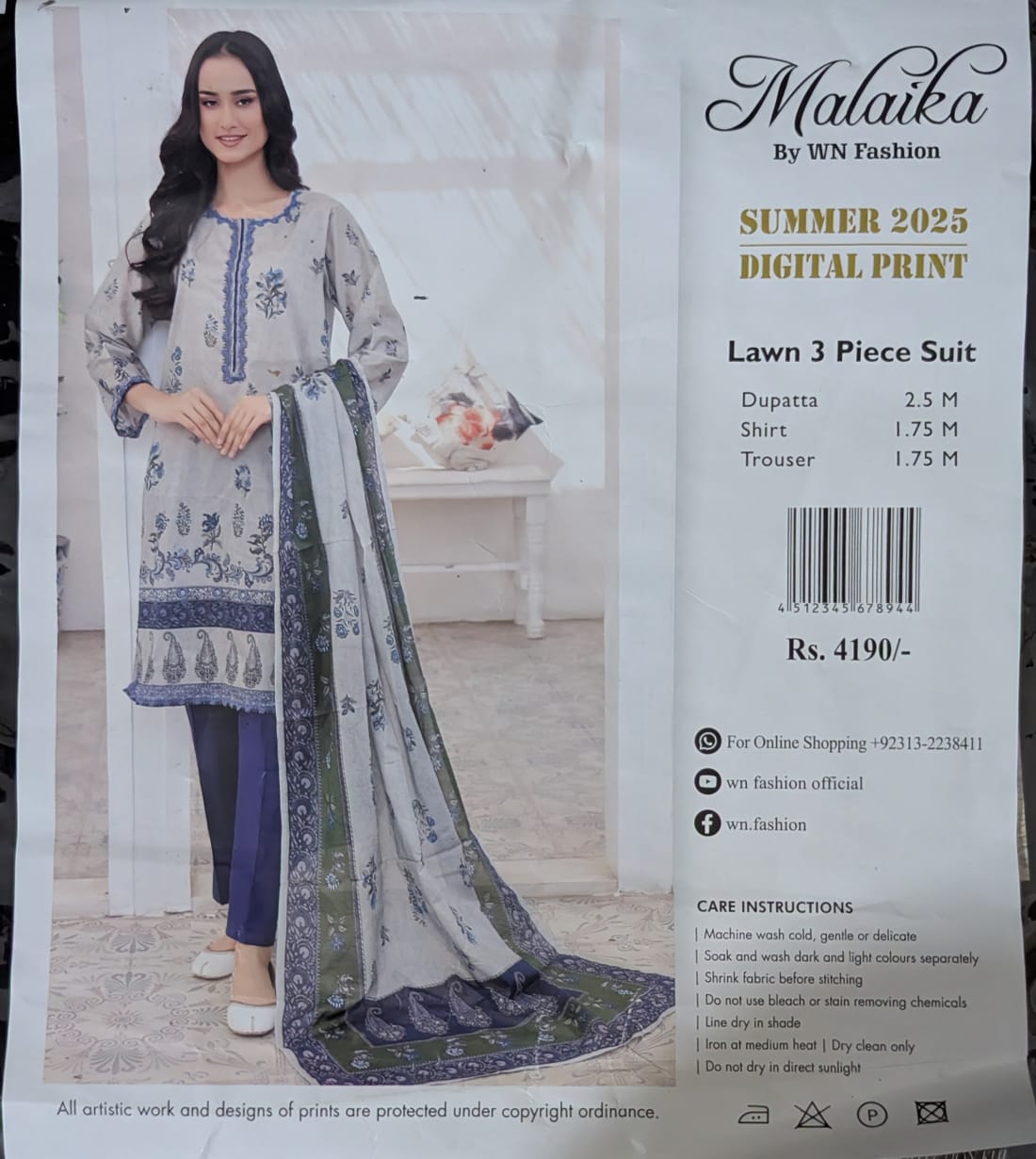 Grey Lawn 3-Piece Unstitched Suit with Blue & Green Digital Print