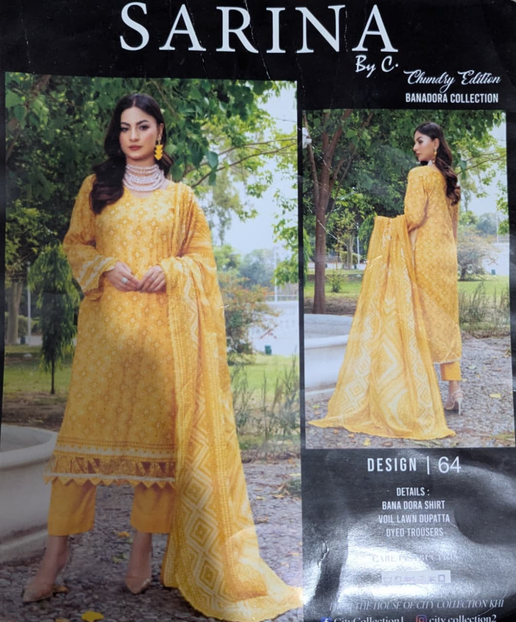 Yellow Banadora Lawn 3-Piece Unstitched Suit with Voil Dupatta