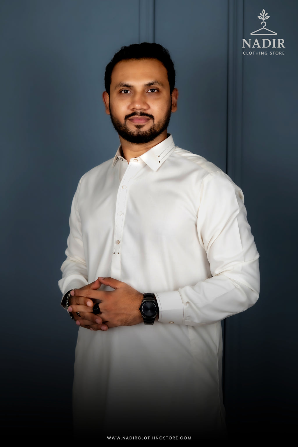 Off-White Elegance – Men’s Wash & Wear Kameez Shalwar | Elegant Attire by NADIR