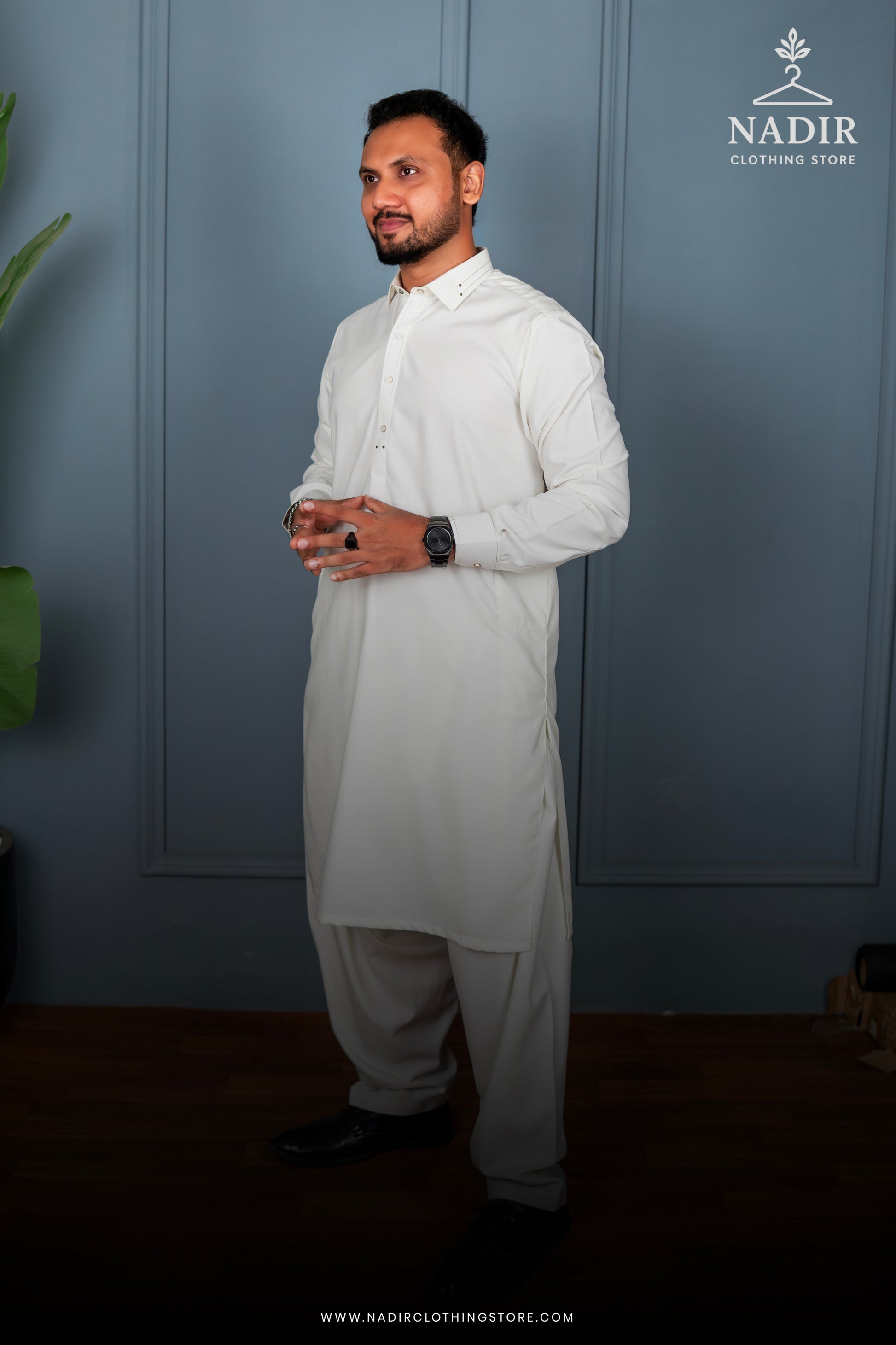 Off-White Elegance – Men’s Wash & Wear Kameez Shalwar | Elegant Attire by NADIR