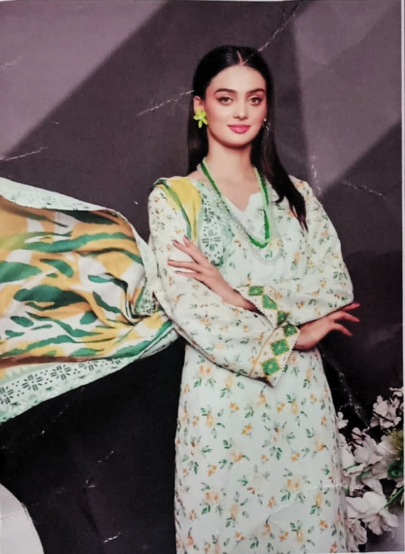 Saffron by Mehboob Textile | Mintfloral - 3PC Lawn Unstitched Suit