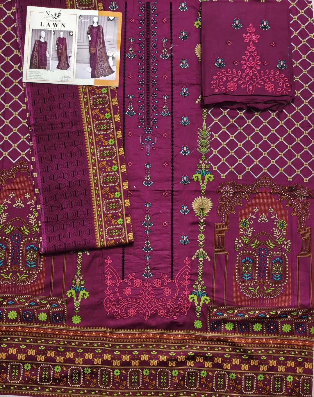 Purple Elegant Embroidered - 3PC Lawn Unstitched Suit