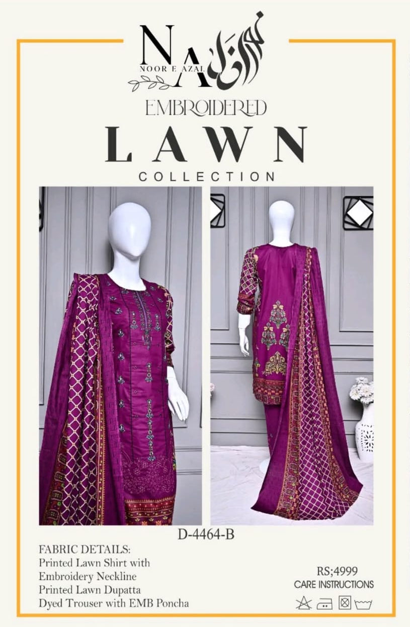 Purple Elegant Embroidered - 3PC Lawn Unstitched Suit