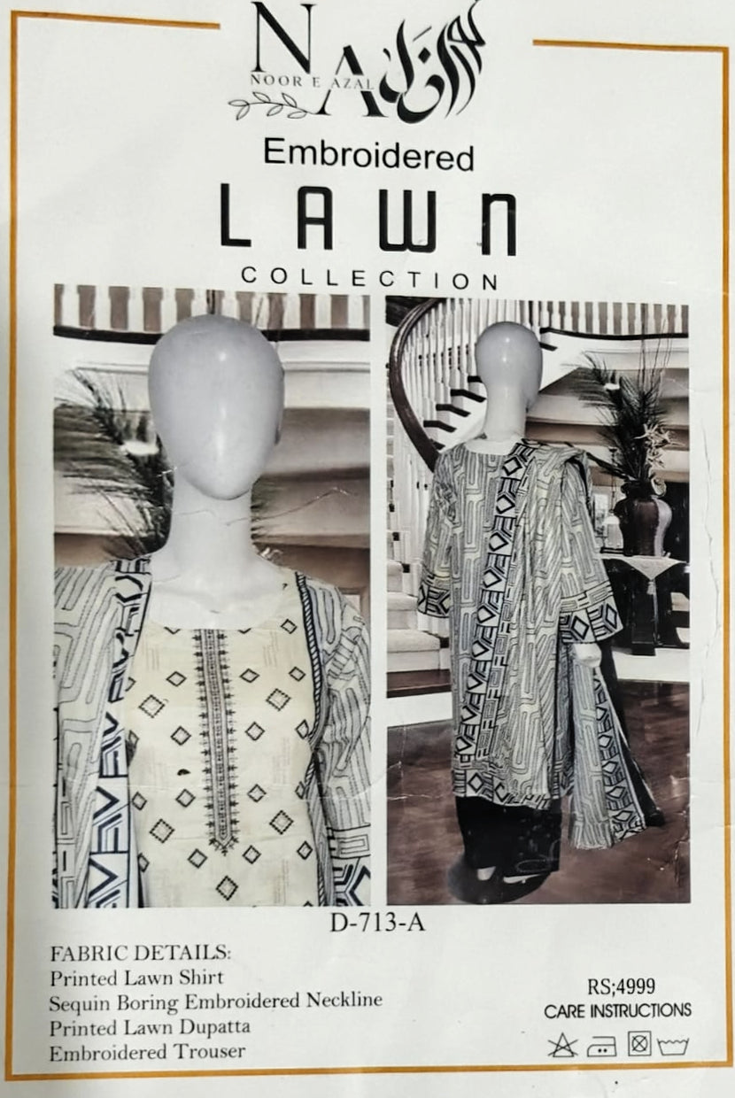 Ivory Luxe Embroidered - 3PC Lawn Unstitched Suit