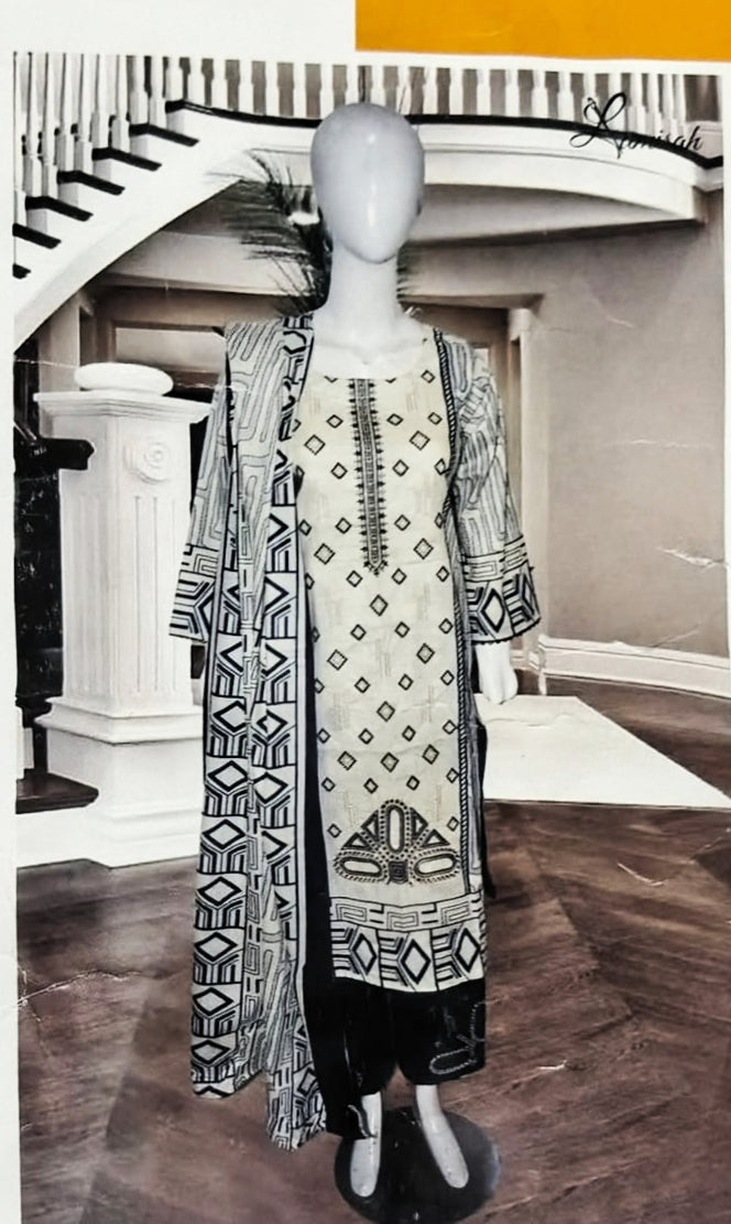 Ivory Luxe Embroidered - 3PC Lawn Unstitched Suit