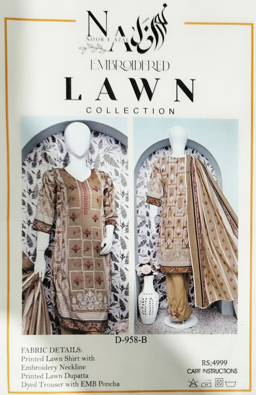 Camel Beige Exquisite Embroidered - 3PC Lawn Unstitched Suit