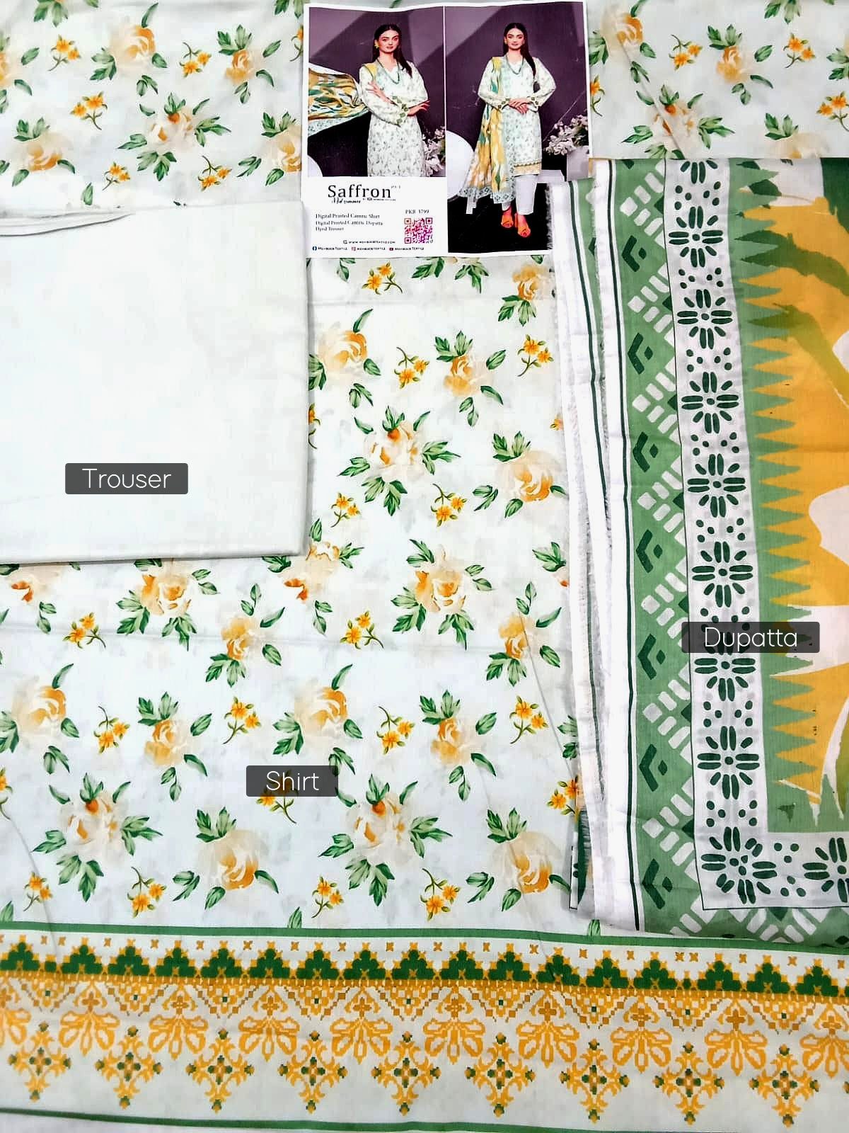 Saffron by Mehboob Textile | Mintfloral - 3PC Lawn Unstitched Suit