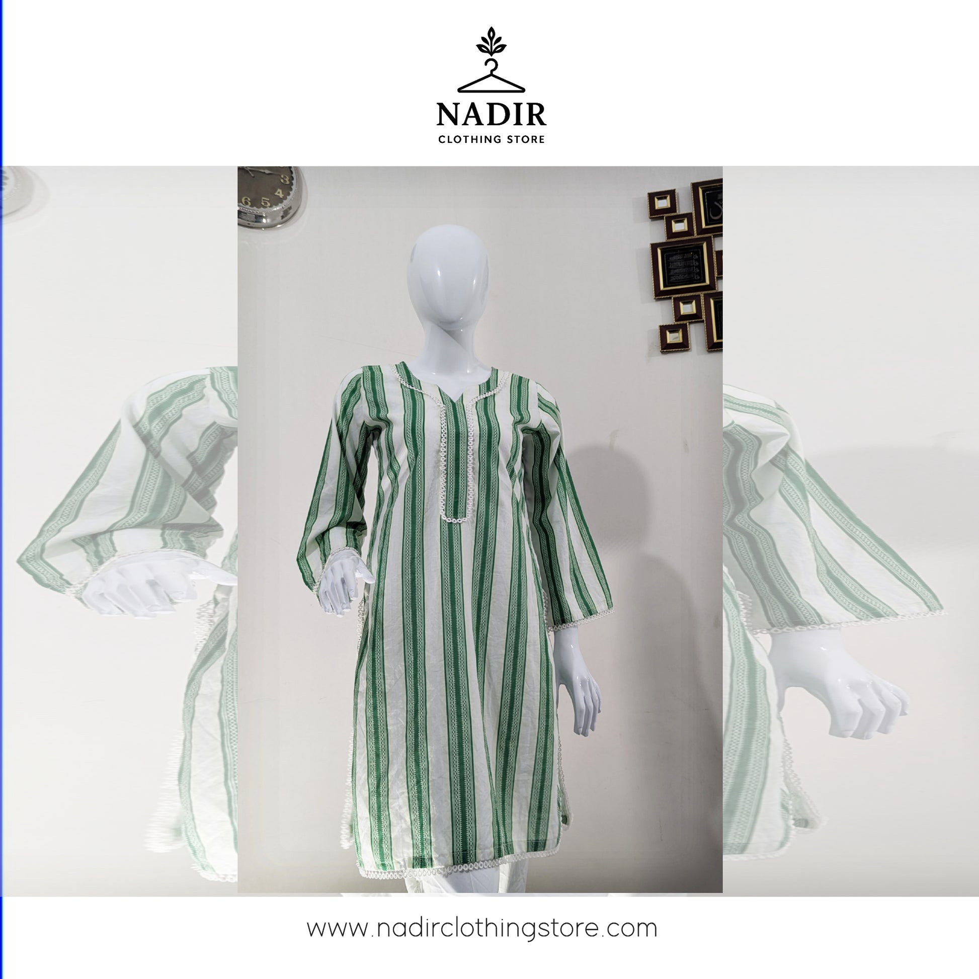 Elegant Green & White Striped Design Kurti - Ready to wear