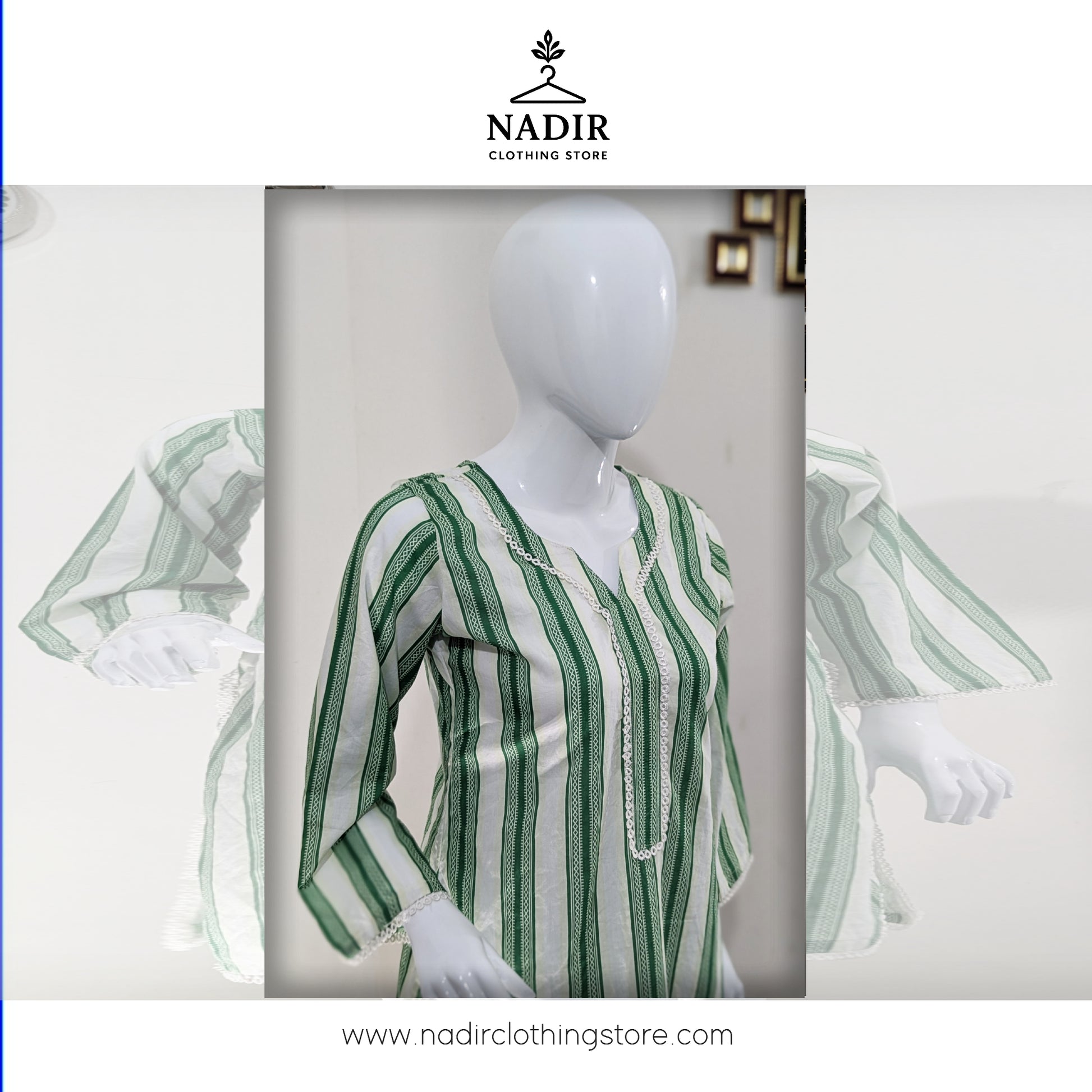 Elegant Green & White Striped Design Kurti - Ready to wear