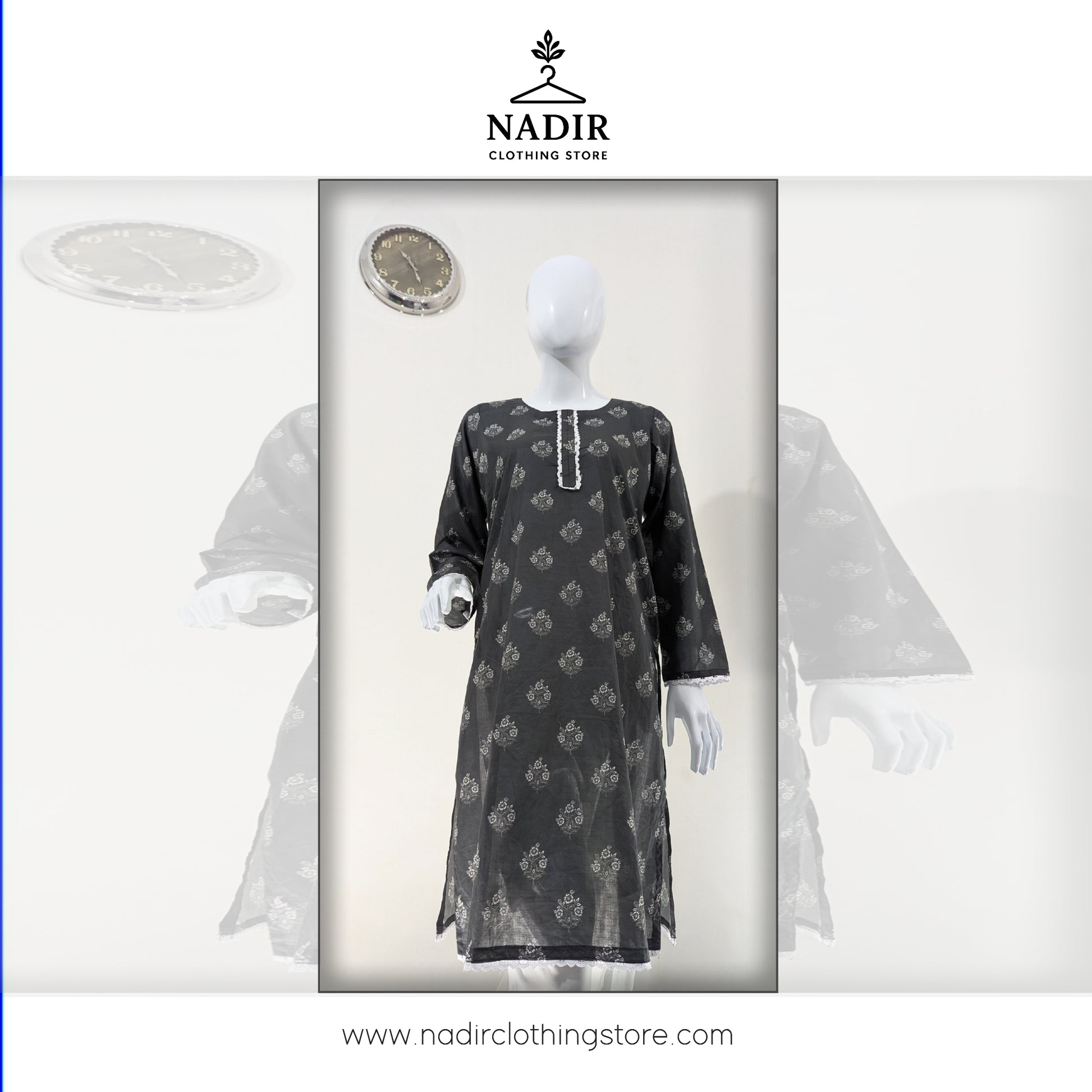 Black Minimalist White Print Design Kurti - Ready to wear