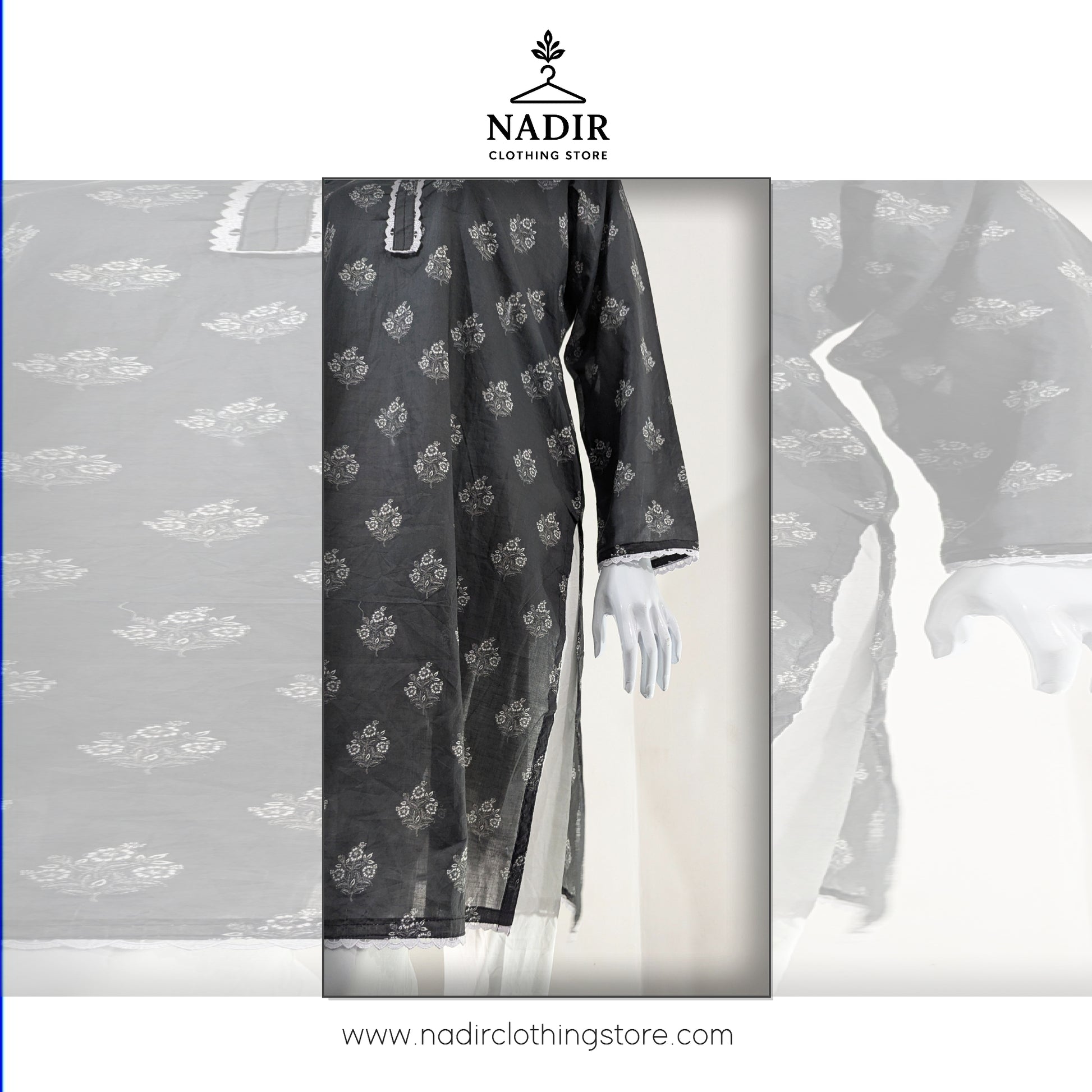 Black Minimalist White Print Design Kurti - Ready to wear