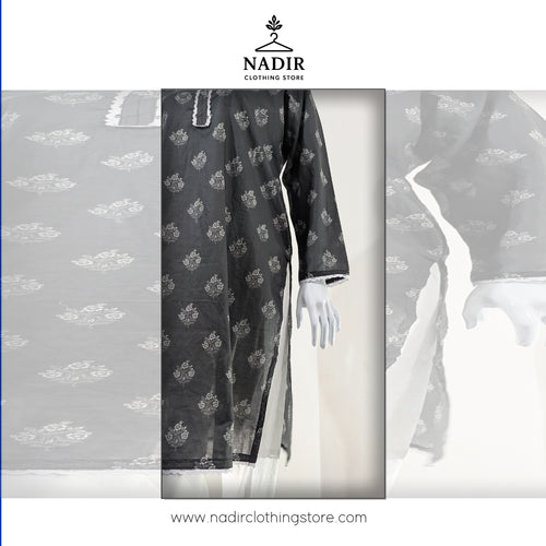 Black Minimalist White Print Design Kurti - Ready to wear